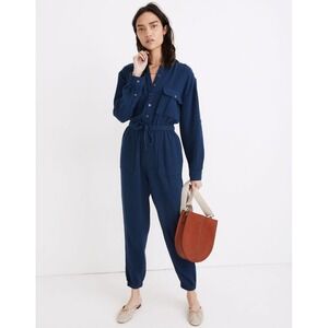 Madewell Lightspun Tapered-Leg Jumpsuit Comfort Casual‎ Coastal Blue 14